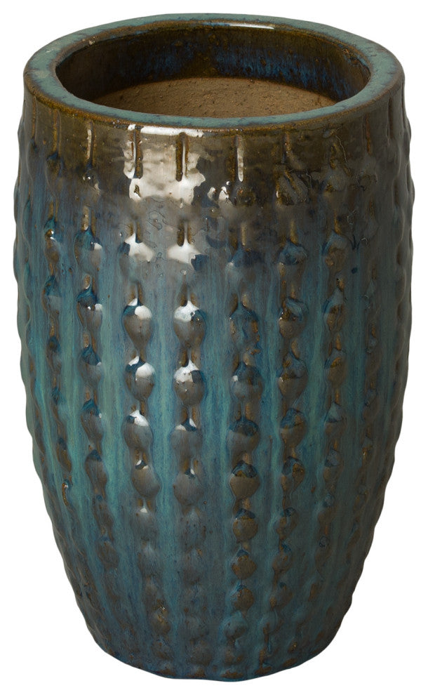 Tall Round Stud Pot, Teal 10.5X15.5"H
