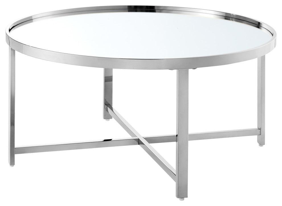 Nicole Miller Alinah Coffee Table, Mirrored Top, Chrome
