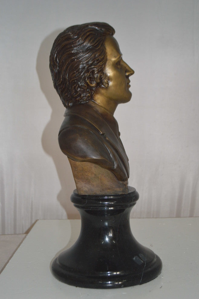 Frederic Francois Chopin Bust Bronze Statue -  Size: 12"L x 8"W x 21"H.