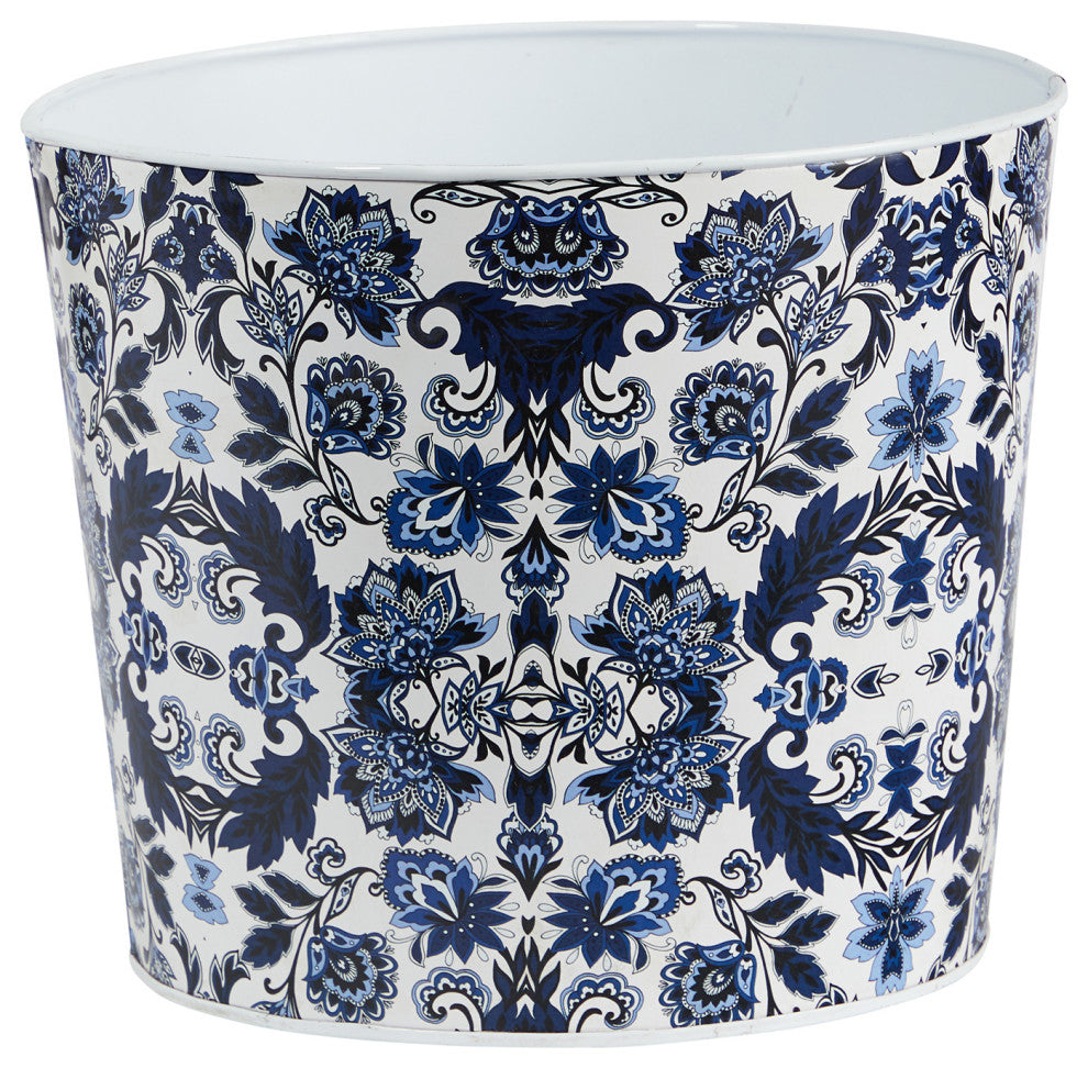 Nearly Natural 0832-S1 12 Oriental Blue and White Classic Round Metal Planter