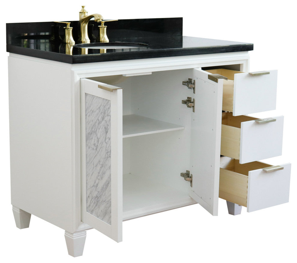 43" Single Vanity, White Finish With Black Galaxy