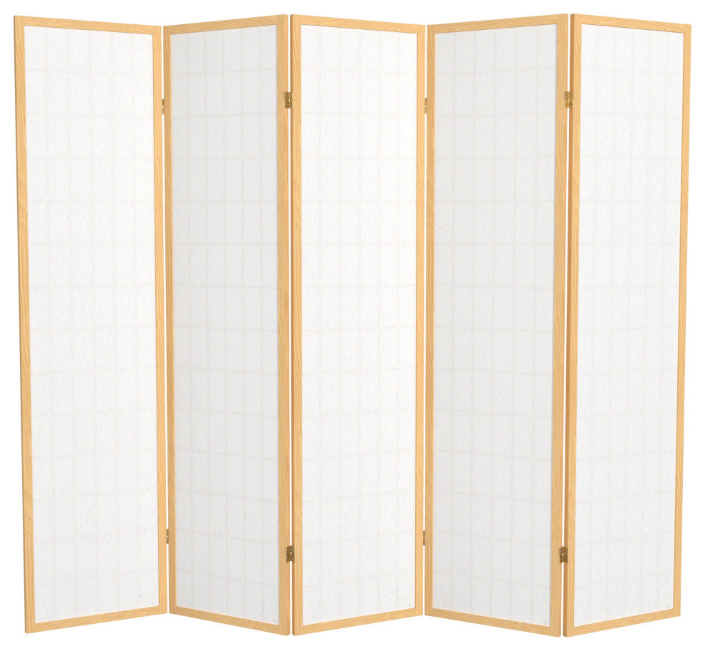 6' Tall Window Pane Shoji Screen, Natural, 5 Panels