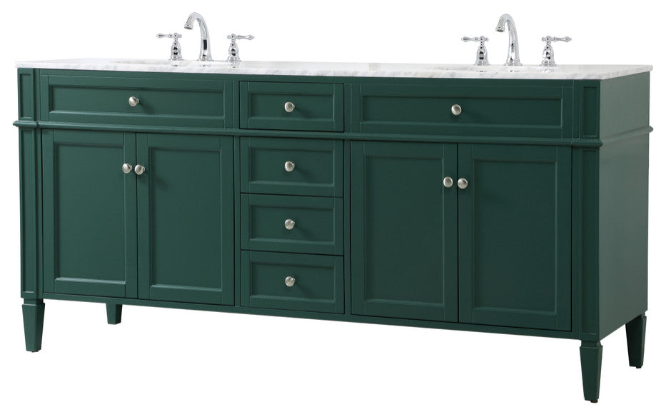 Home Living Vanity with Carrara White Marble Countertop, Green, 72", Double Sink