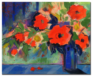 'Red Flowers' Canvas Art by Sheila Golden