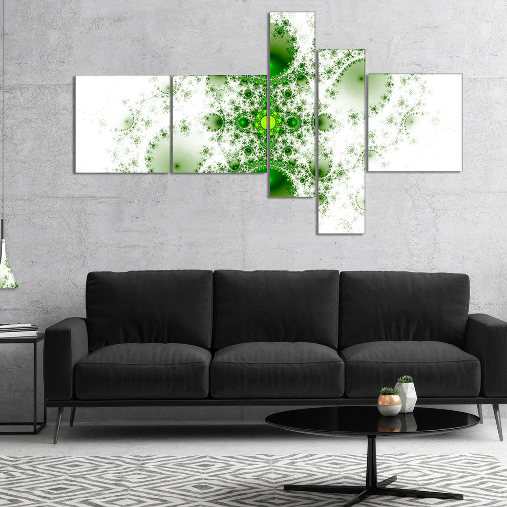 Cabalistic Nature Green Fractal Art, Abstract Wall Art Canvas, 60"x32", 5 panels