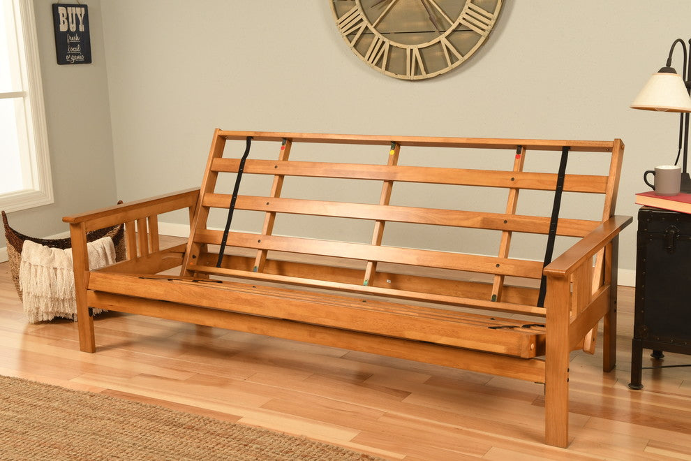 Caleb Frame Futon With Butternut Finish, Suede Black