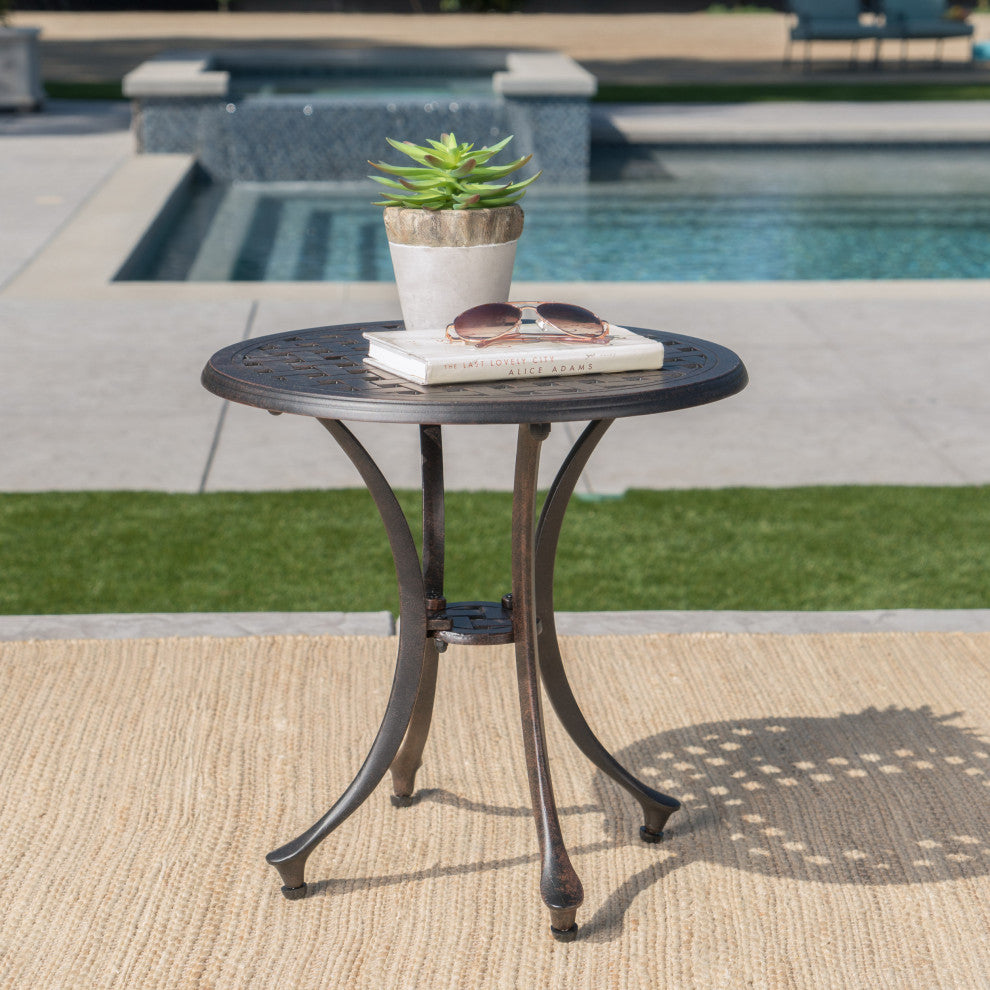 GDF Studio Louis Outdoor 19" Bronze Finished Cast Aluminum Side Table
