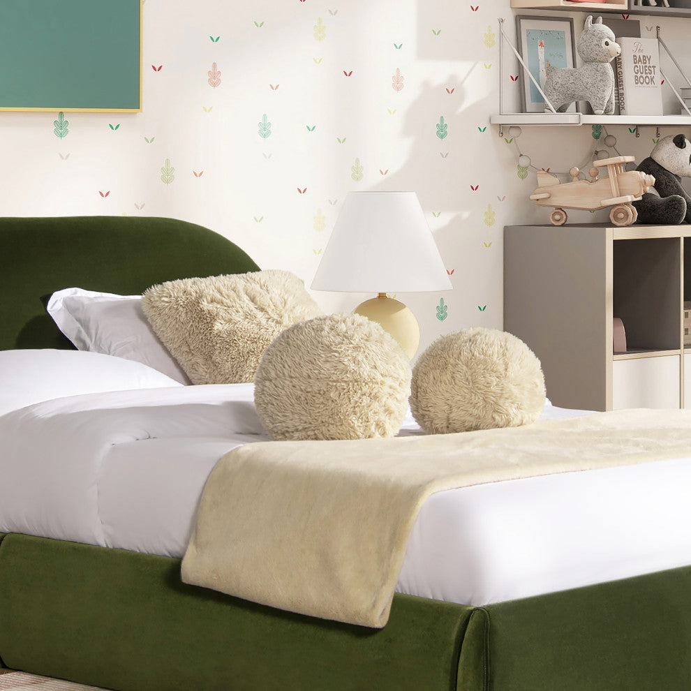 Teddy 2-Piece Round Sphere Accent Ball Throw Pillow Set, Cream Beige