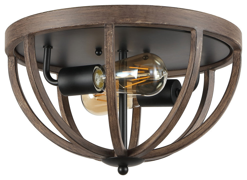 Darlene 13" 2-Light Iron Rustic LED Flush Mount, Brown