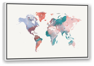 Jewel Tones World Map 24x36 White Floating Framed Canvas