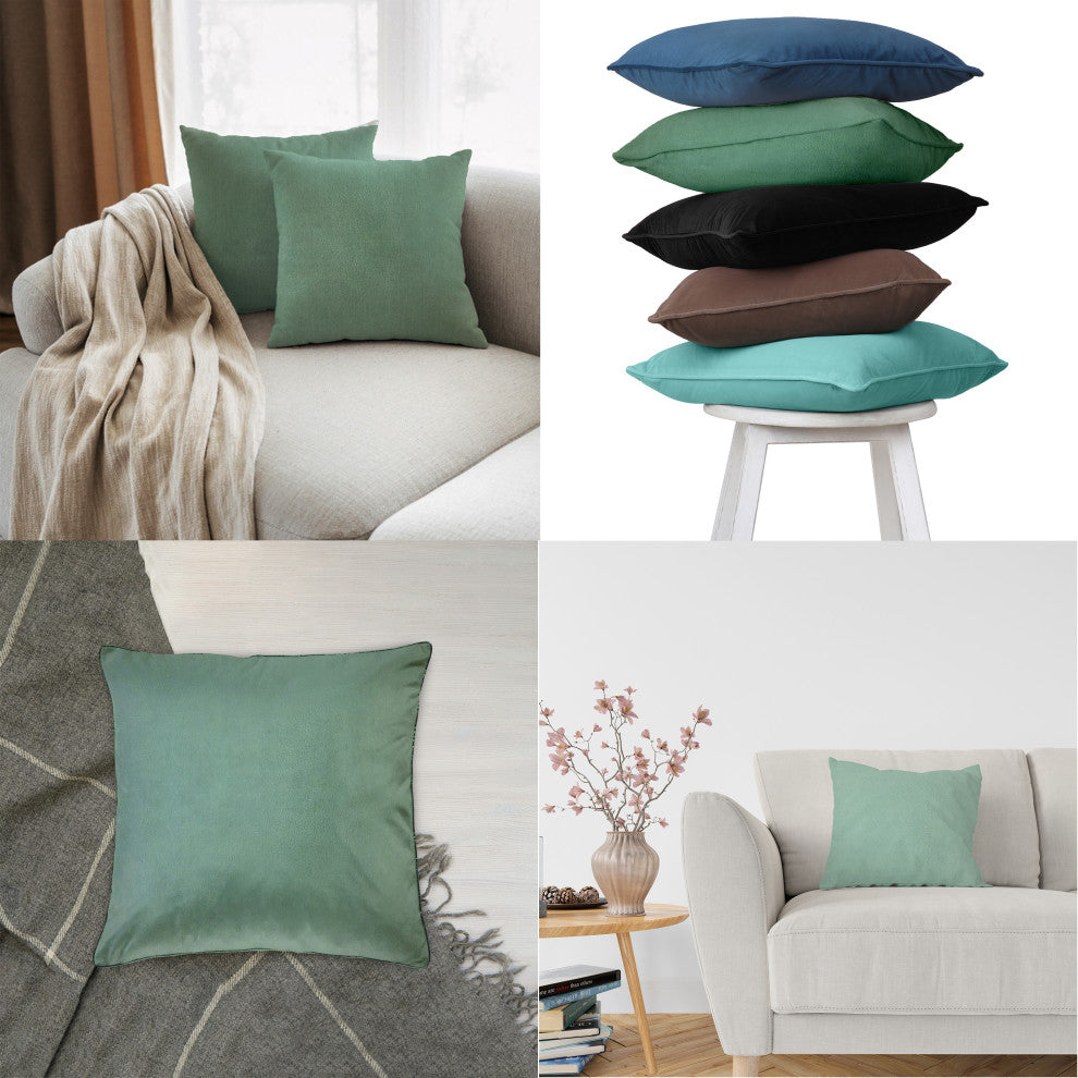 A1HC Soft Velvet Pillow Covers, YKK Zipper, Set of 2, Como Green, 24"x24"