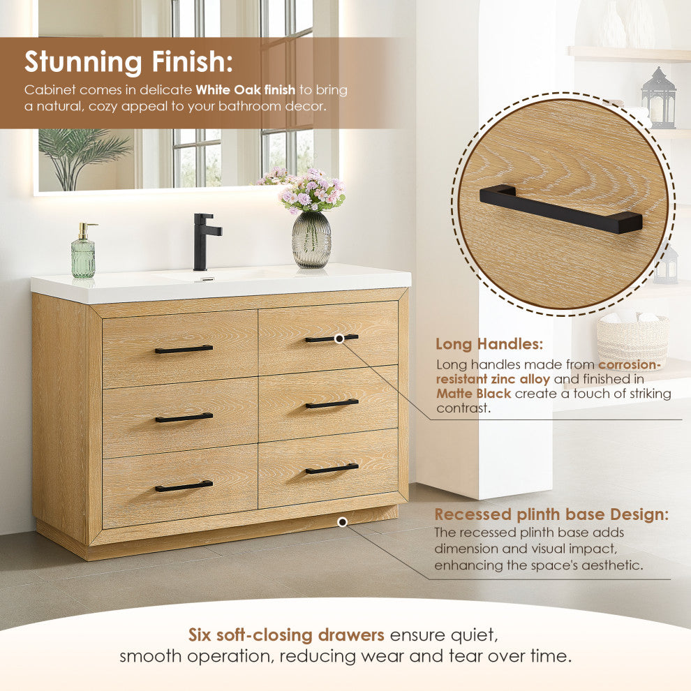 Sigrid Bathroom Vanity, White Oak, 48", No Mirror