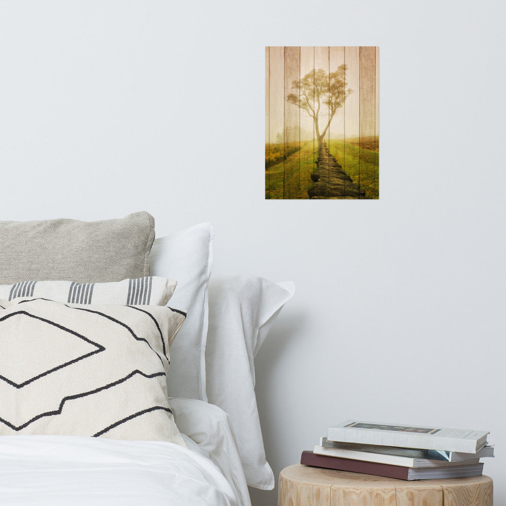 Faux Wood Calming Morning Landscape Photo Unframed Wall Art Prints, 12" X 16"