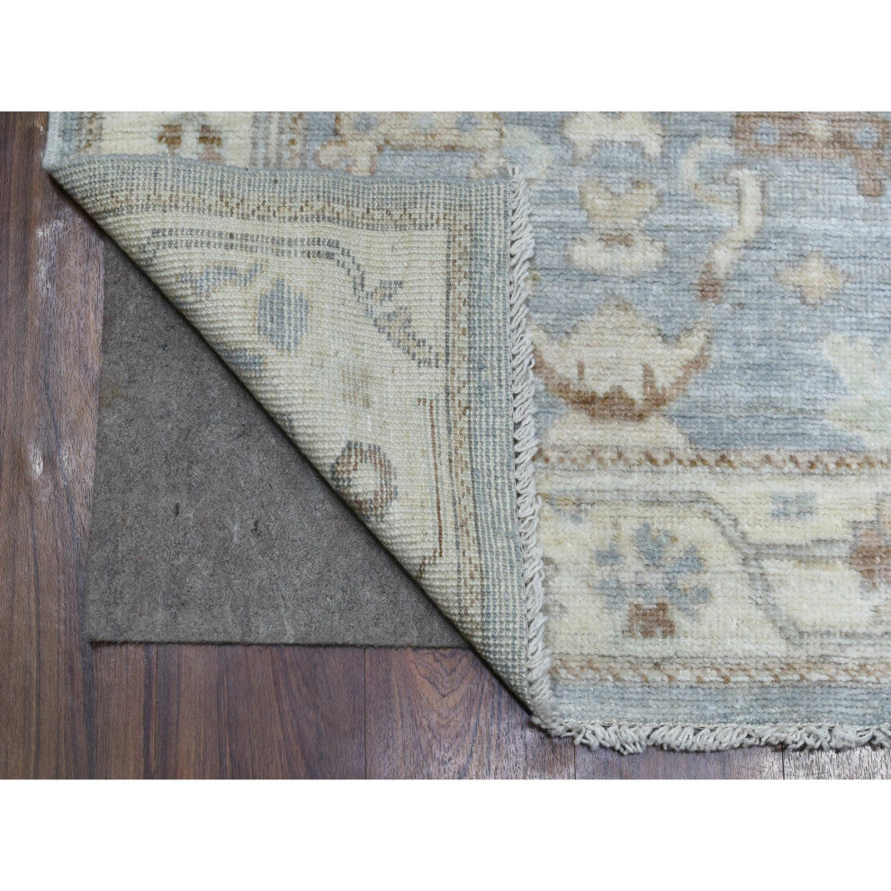 Gray, Afghan Angora Ushak, Pure Wool, Hand Knotted, Runner, Rug, 3'0" x 13'7"