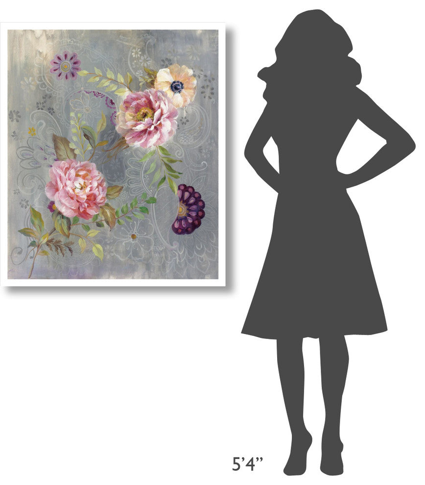 "Peonies and Paisley" Digital Paper Print by Danhui Nai, 33"x38"