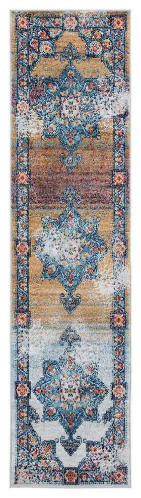 Alessana Nieve Orange Bordered Area Rug, 2'6"x10'3"