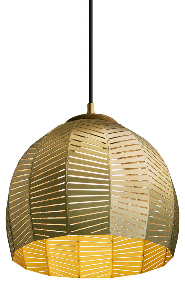 Amicus 12" Pendant, Brushed Brass Shade, Walnut, Cool Led