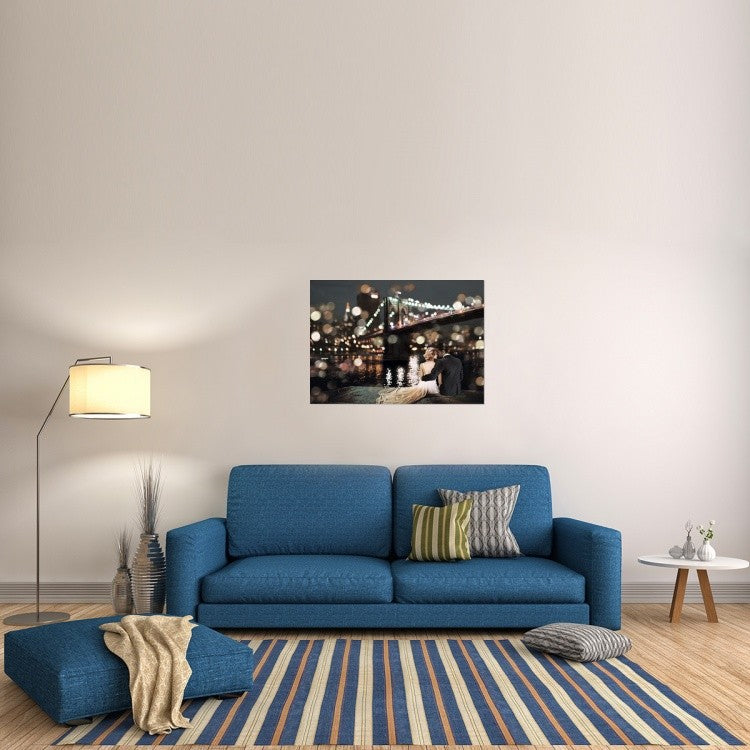 "Kissing in a NY Night" Stretched Canvas Giclee by Dianne Loumer, 40x28"