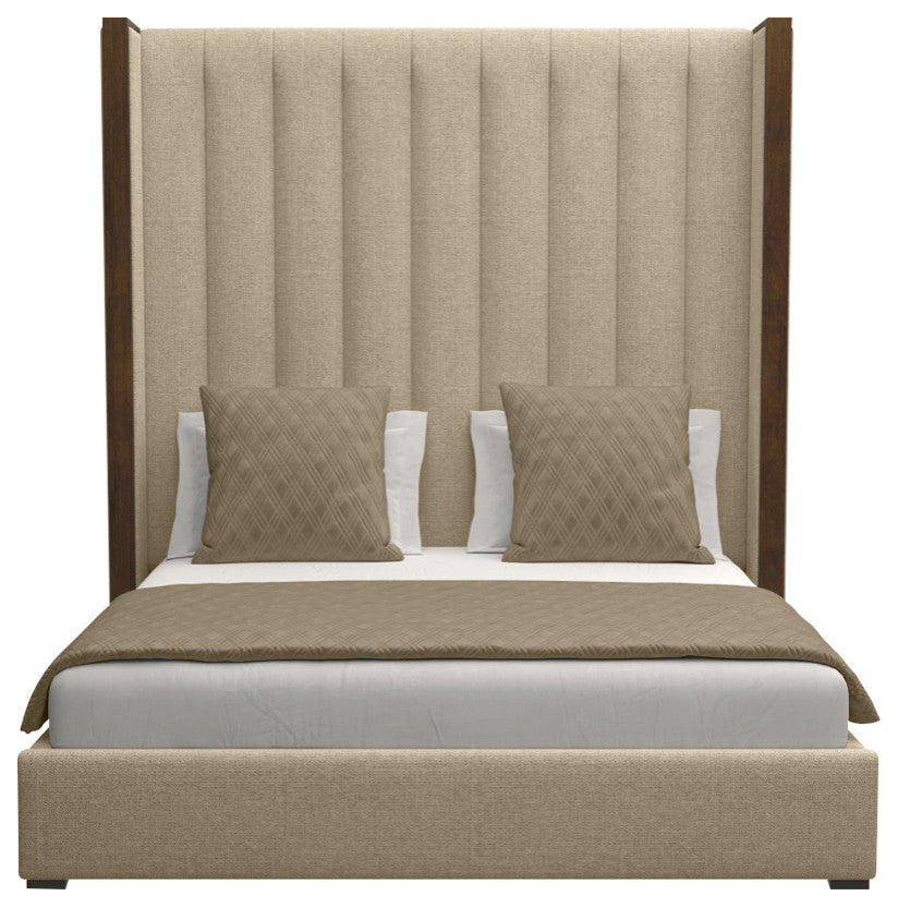 Nativa Interiors Irenne Vertical Channel Bed, Flax, Queen, High 87"