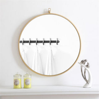 Elegant Decor Rowan 24" Round Metal Frame Hooked Mirror in Brass