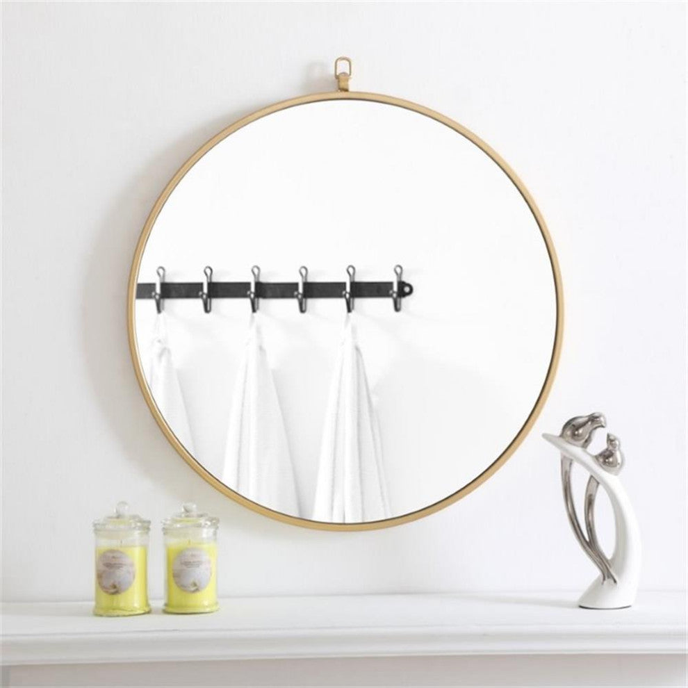 Elegant Decor Rowan 24" Round Metal Frame Hooked Mirror in Brass