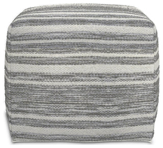 Carina Square Woven Pouf, Black Melange, White