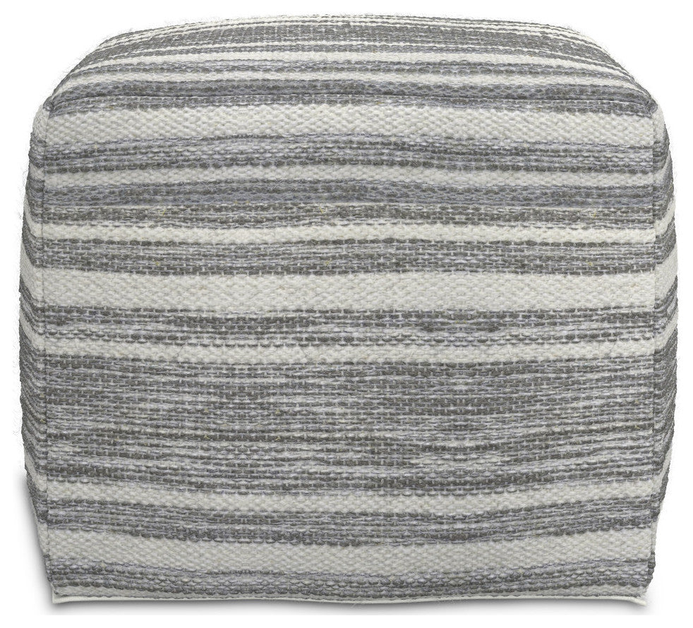 Carina Square Woven Pouf, Black Melange, White