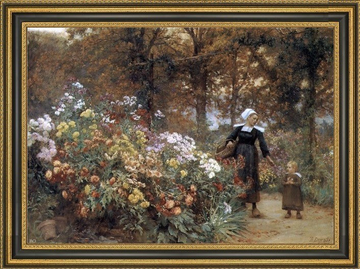 TheophileLouis Deyrolle Picking Flowers Framed Premium Canvas Print, 16"x24"