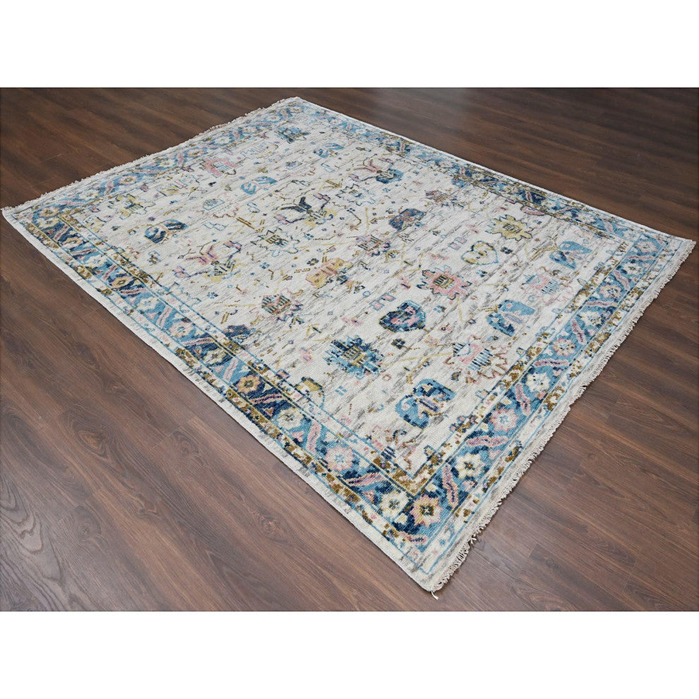 Ivory Hand Knotted Mahal Design Supple Organic Wool Oriental Rug, 7'10"x9'10"