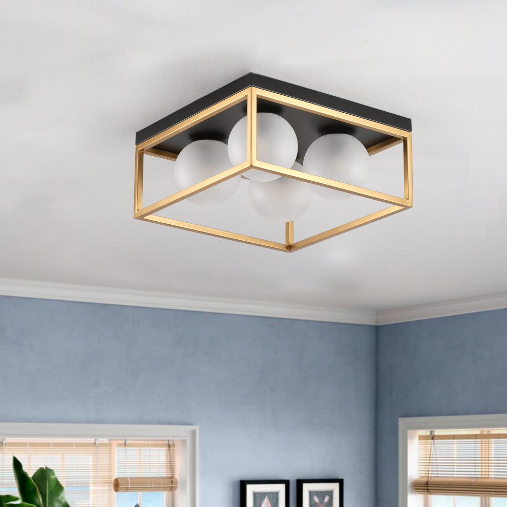 Farmhouse 4-Light Flush Mount Ceiling Light with Globe Frosted Glass Shades