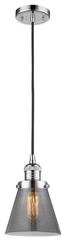 1-Light Small Cone 6" Pendant, Polished Chrome, Glass: Smoked
