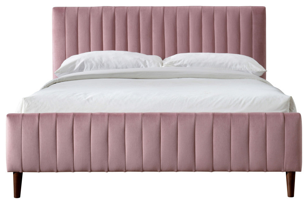 Omax Decor Spencer Upholstered Platform Bed, Blush Velvet, Queen