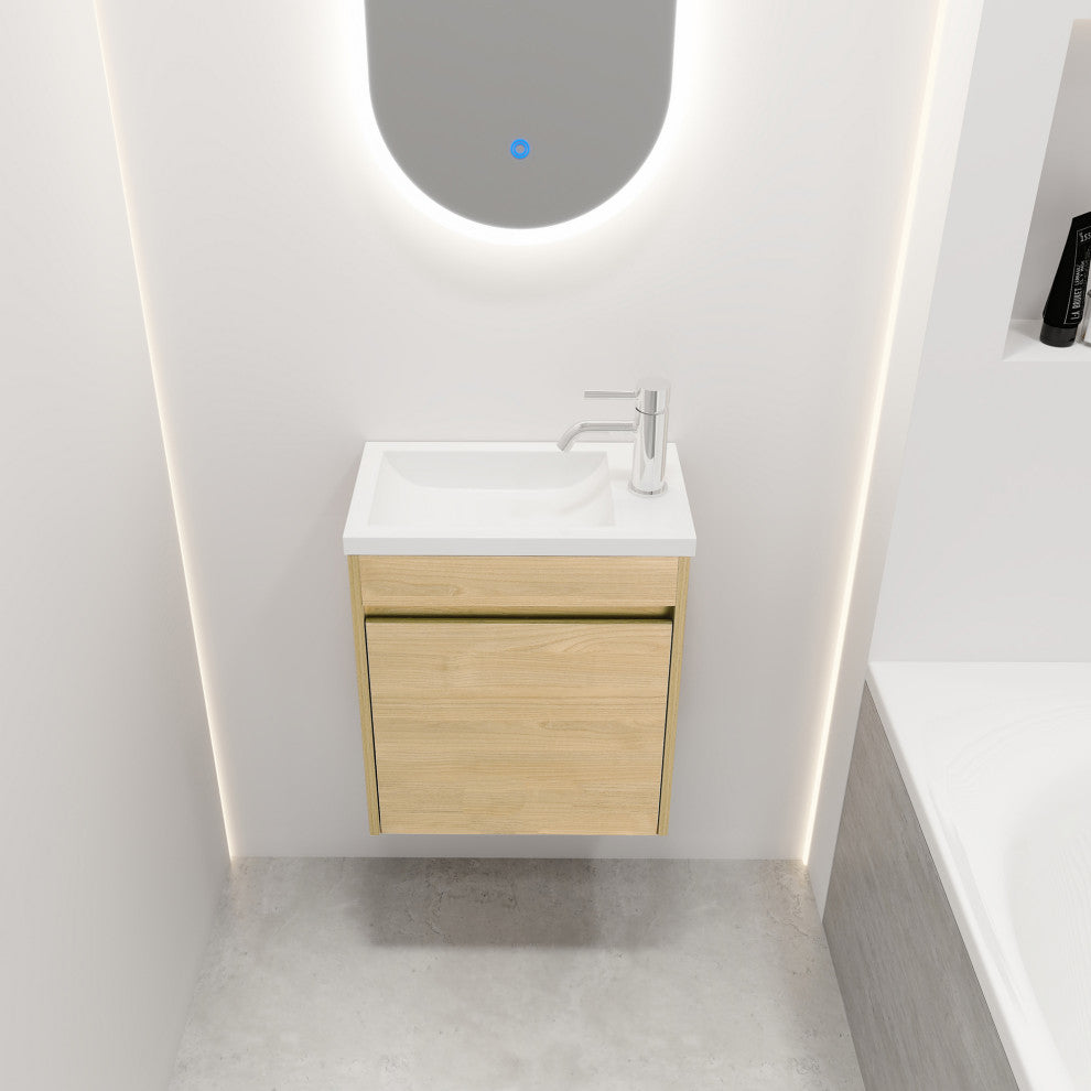 16" Plywood Wall Mounted Bath Vanity Set, Integrated Resin Sink