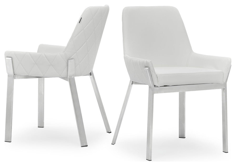 Sydney Leatherette Dining Chair With Brushed Stainless Steel Legs, White