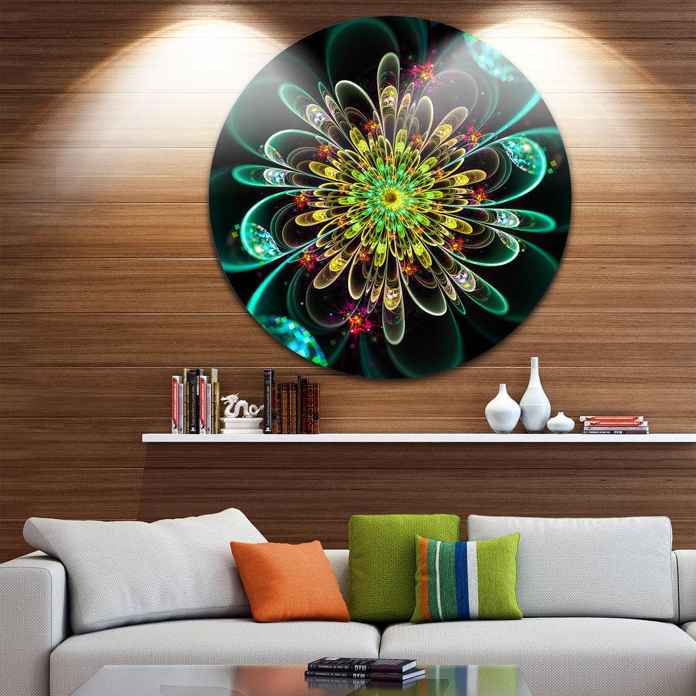 Perfect Shiny Fractal Flower In Green, Floral Round Wall Art, 11"