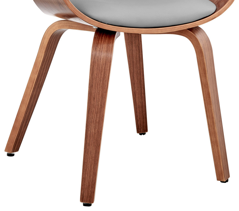 Benzara BM248272 Leatherette Dining Chair With Curved Seat, Gray and Brown