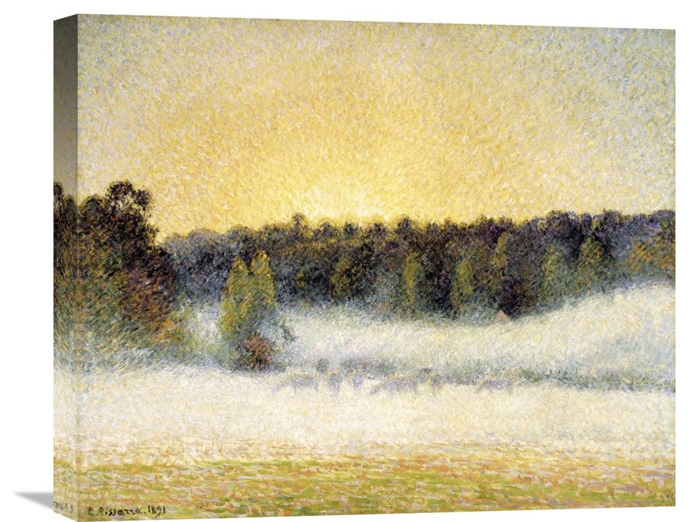 "Sunset and Fog at Eragny" Stretched Canvas Giclee by Camille Pissarro, 22"x18"