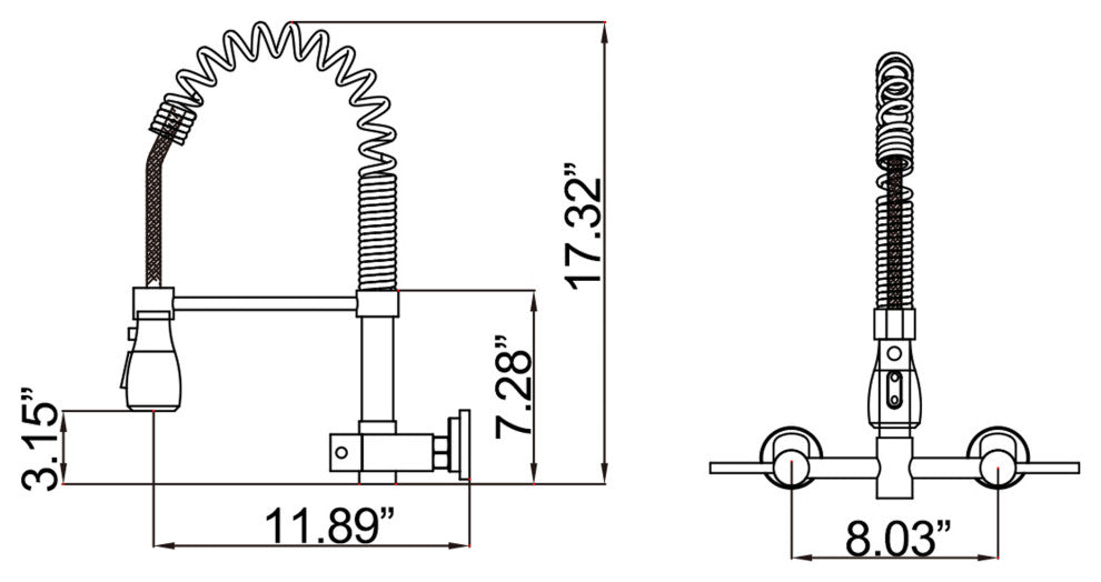 Wall Mounted Bridge Kitchen Faucet With 3 Function Sprayer And Spring Spout, Bru