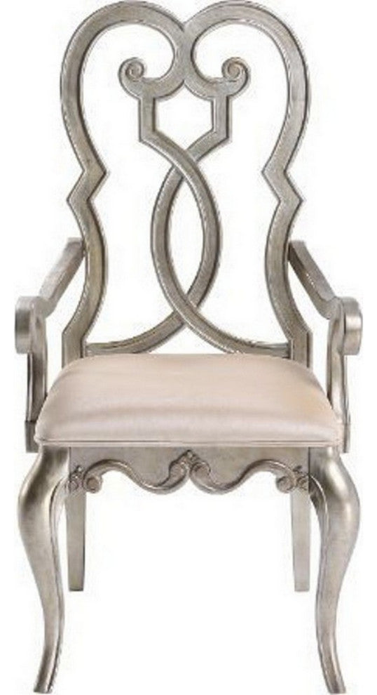 Benzara BM250211 Arm Chair, Open Scrolled Design Back, Set of 2, Champagne Gold