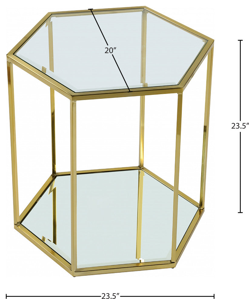 Sei Glass Top End Table With Mirrored Base, Gold, 1 Piece