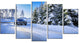 SUV Car Though Snowy Winter, Landscape Canvas Art Print, 60"x32", 5 Panels