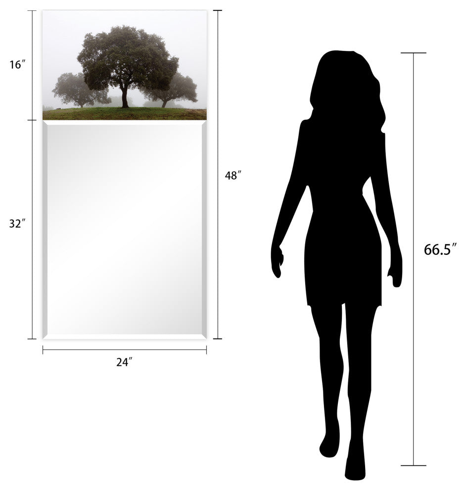 Beveled Wall Mirror on Free Floating Tempered Glass 24"x48", Solitude