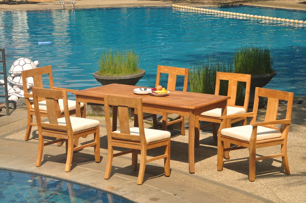 7-Piece Outdoor Patio Teak Dining Set: 83" Rectangle Table & 6 Osbo Chairs