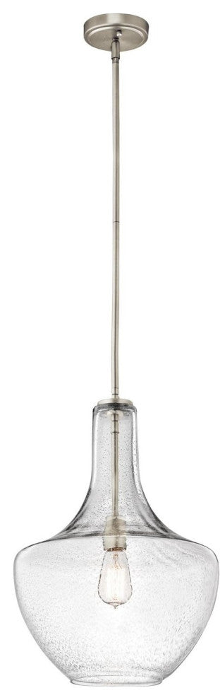 Elegant Brushed Nickel Kitchen Pendant Light with Clear Seeded Glass Shade