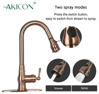 Pull Down Kitchen Faucet With Deck Plate, Single Level Solid Brass Sink Faucets,