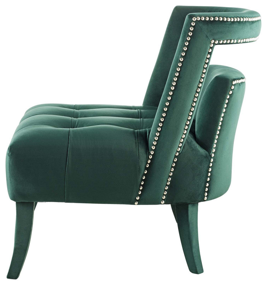 Modern Designer Lounge Accent Side Chair Armchair, Velvet Fabric, Green