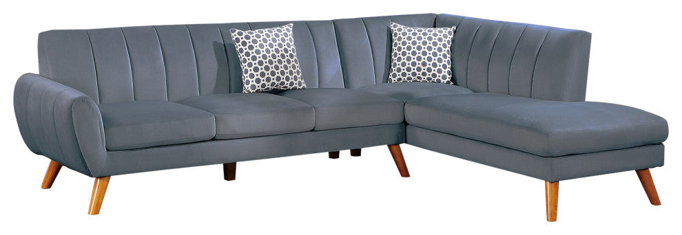 Benzara BM286294 2 Piece L Shape Sectional Sofa, Chaise, Tufted Velvet, Gray