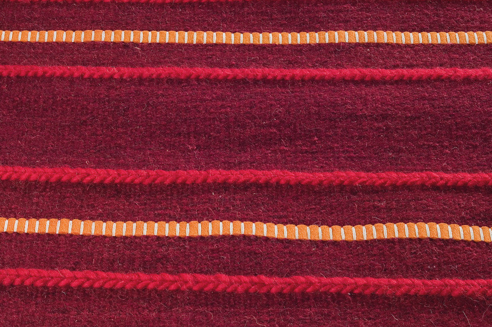 Hand Woven Red Wool Area Rug, Red, 6''6"x9''9"