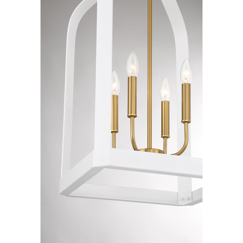 Sheffield 4-Light Pendant, White, Warm Brass Accents