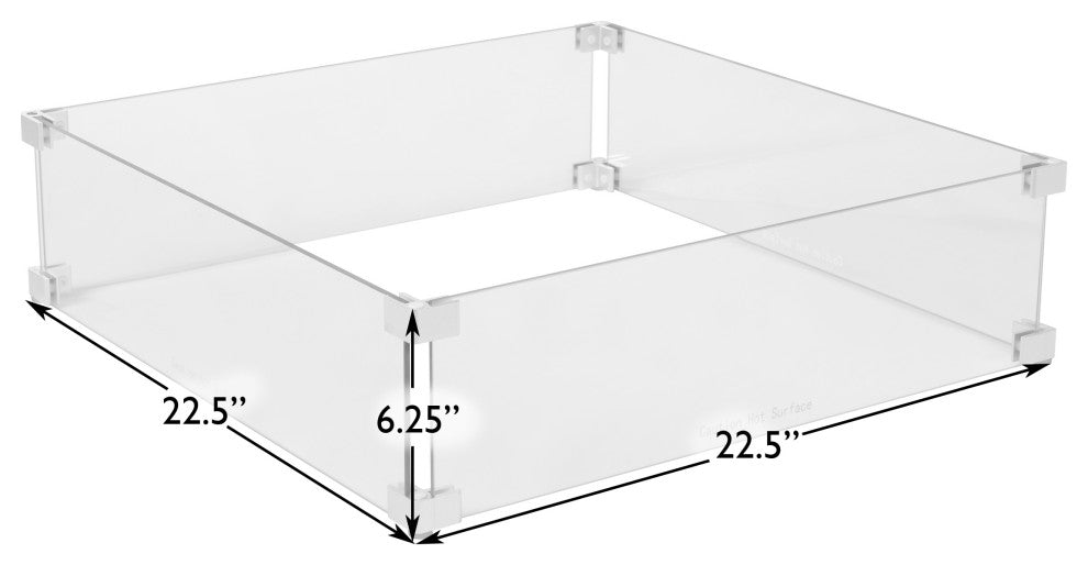 Tempered Glass Wind Guard For Square Fire Pits